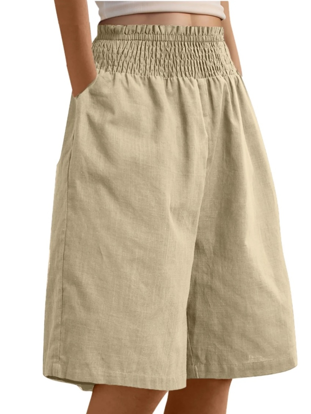 Love Tree High Rise Linen Blend Wide Leg Bermuda Shorts